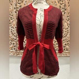 Art and Soul Red & Black, 3/4 Sleeves, Tie Front Sweater- size S